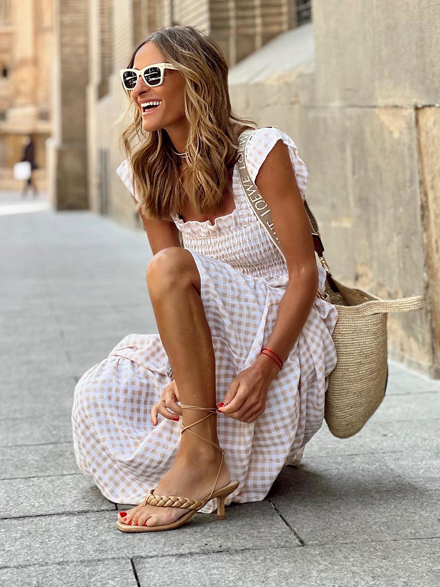 コラージュチェック柄ホルターカジュアルビッグヘムドレス