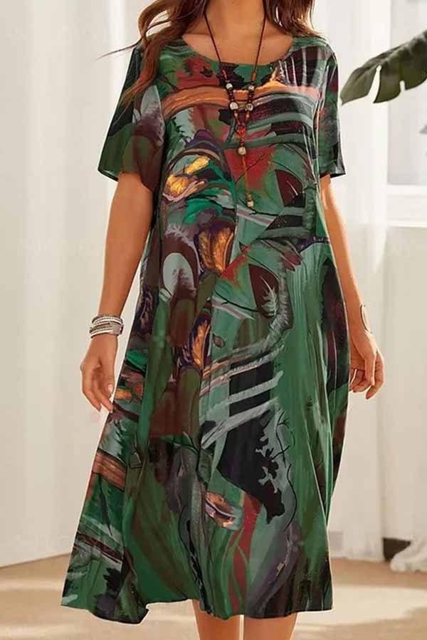 チュニックラウンドネックルーズビーチマキシドレス