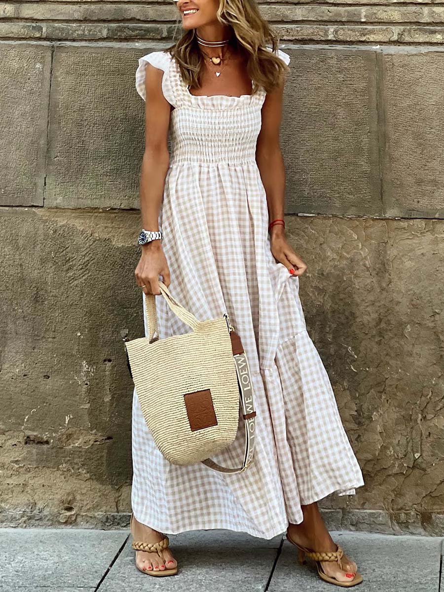 コラージュチェック柄ホルターカジュアルビッグヘムドレス