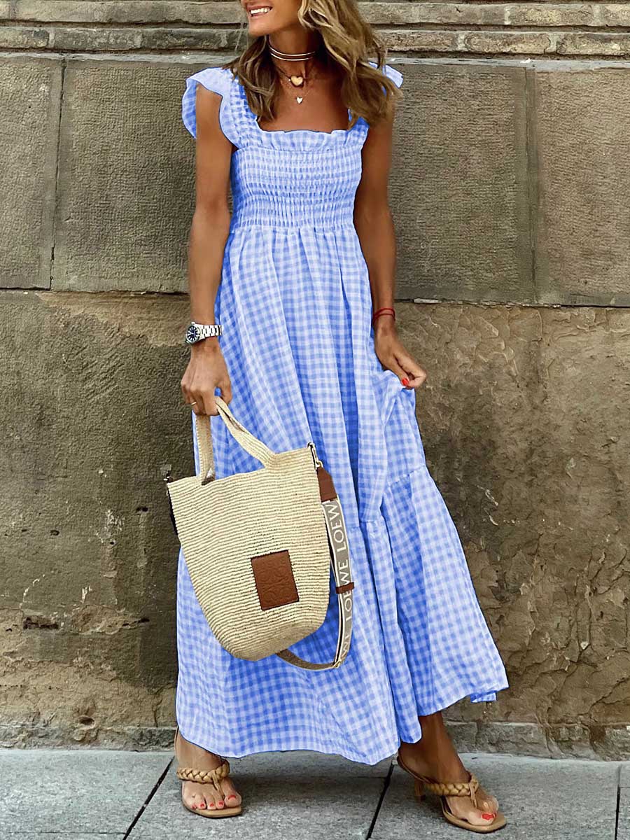 コラージュチェック柄ホルターカジュアルビッグヘムドレス