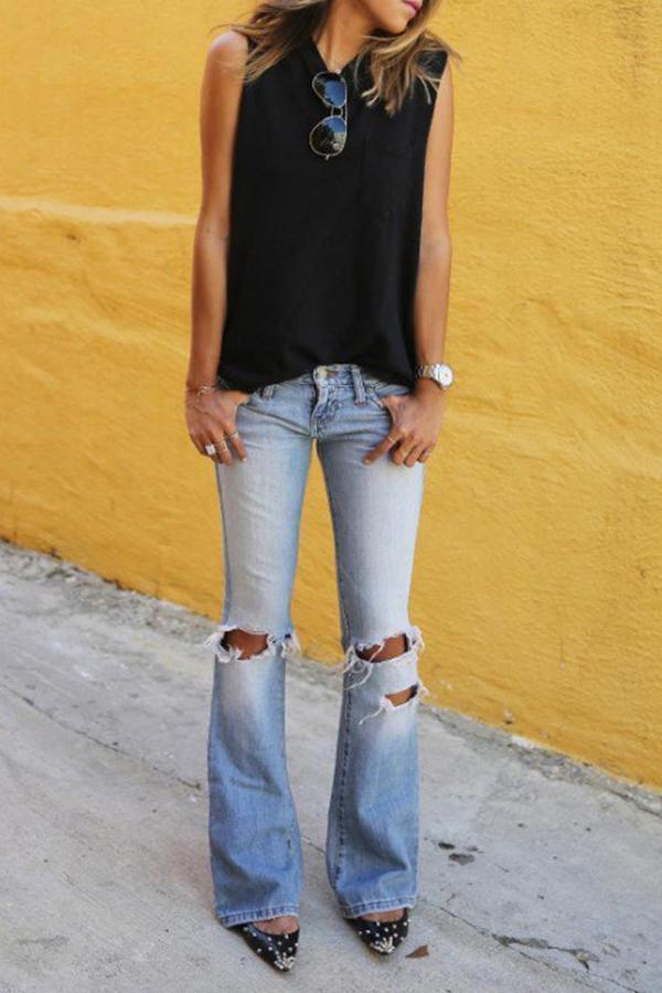 ローウエスト リップド カジュアル フレア ジーンズ