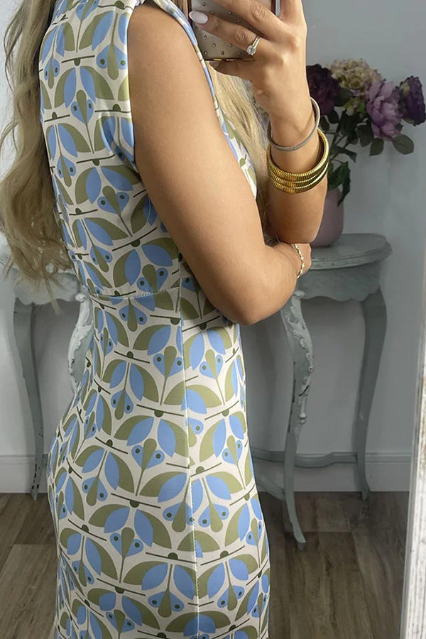 アブストラクト V ネック ジオメトリック プリント スリム ドレス