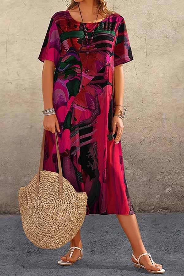 チュニックラウンドネックルーズビーチマキシドレス